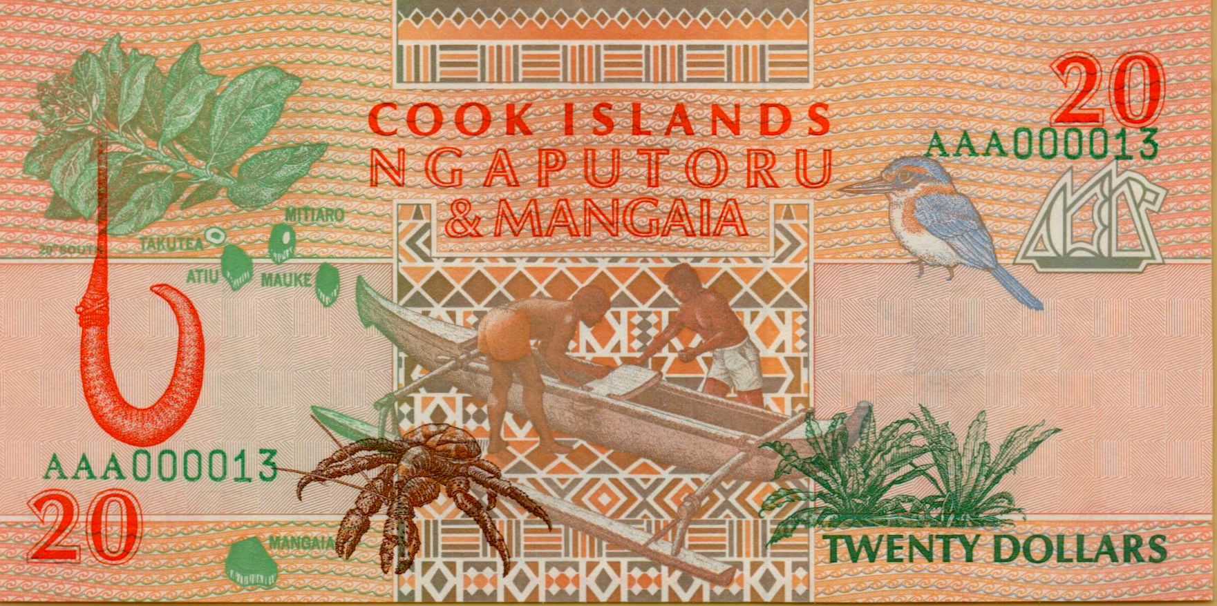 Cook Islands 20 1992 UNC P-9 <b>[Serial#000013]</b>
